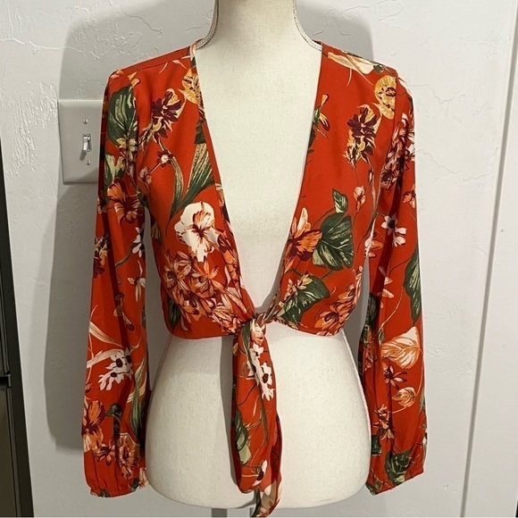 American Rag Tropical Print Tie Front Crop Top XS - Picture 4 of 13